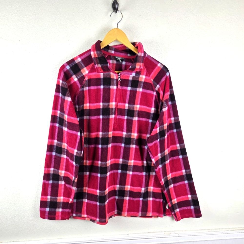 Eddie Bauer Red and Black Plaid Fleece Jacket Quarter Zip Jacket Size XXL